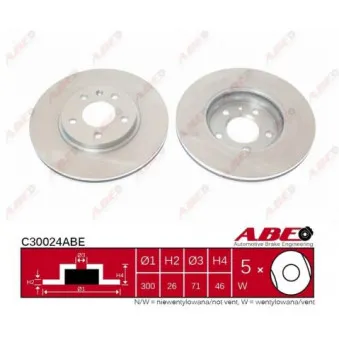 Jeu de 2 disques de frein avant ABE C30024ABE pour OPEL ASTRA 1.4 ecoFLEX - 100cv