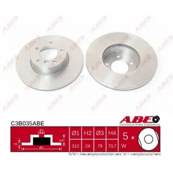 Jeu de 2 disques de frein avant ABE C3B035ABE pour AUDI A4 2.0 TDI - 143cv
