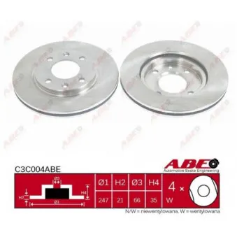 Jeu de 2 disques de frein avant ABE C3C004ABE pour PEUGEOT 206 1.1 - 60cv