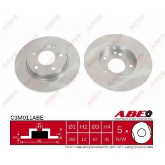 Jeu de 2 disques de frein avant ABE C3M011ABE pour MERCEDES-BENZ CLASSE A A 160 CDI - 60cv