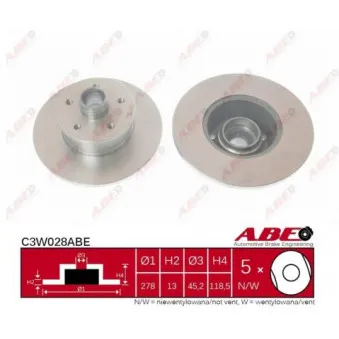 ABE C3W028ABE - Jeu de 2 disques de frein avant