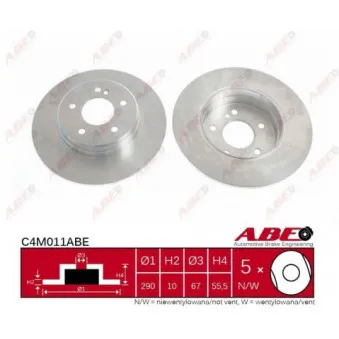 Jeu de 2 disques de frein arrière ABE C4M011ABE pour MAN F2000 C 270 CDI - 170cv