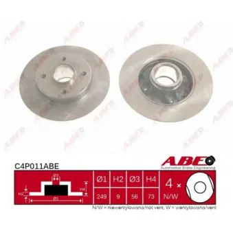 Jeu de 2 disques de frein arrière ABE C4P011ABE pour MAN F90 1.6 HDi 115 - 114cv