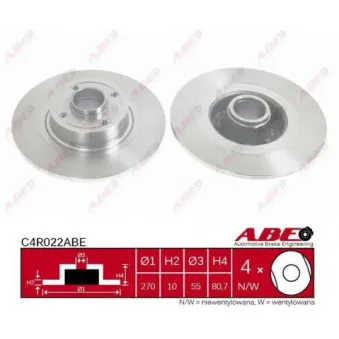ABE C4R022ABE - Jeu de 2 disques de frein arrière