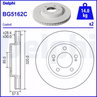 Jeu de 2 disques de frein avant DELPHI BG5162C pour CITROEN C4 2,2 e-XDi 4WD - 203cv