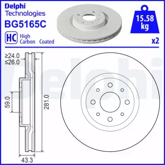 Jeu de 2 disques de frein avant DELPHI OEM 52195818