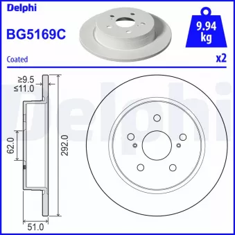 Jeu de 2 disques de frein arrière DELPHI OEM 42431f4020