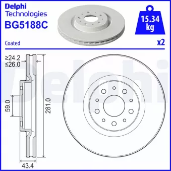 Jeu de 2 disques de frein avant DELPHI BG5188C
