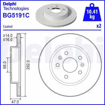 Jeu de 2 disques de frein arrière DELPHI OEM 432066RN0A