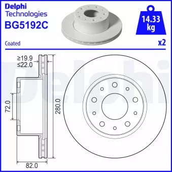 Jeu de 2 disques de frein arrière DELPHI OEM 52161296
