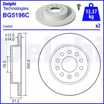 Jeu de 2 disques de frein arrière DELPHI BG5196C