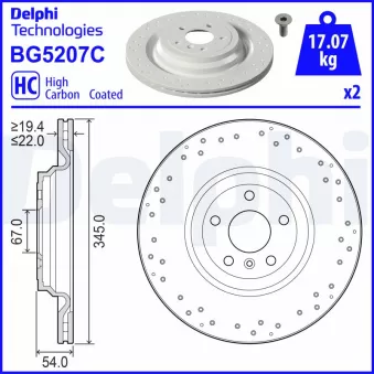 Jeu de 2 disques de frein arrière DELPHI OEM 1664230312