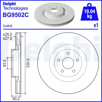 Jeu de 2 disques de frein avant DELPHI BG9502C pour TOYOTA COROLLA 2.3 ST EcoBoost - 280cv