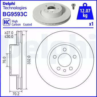 Jeu de 2 disques de frein avant DELPHI BG9593C pour CHRYSLER SEBRING 1,5 TSi - 136cv