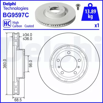 Disque de frein avant droit DELPHI OEM 9j1615302a