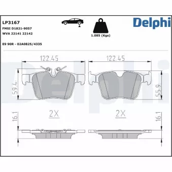 Jeu de 4 plaquettes de frein arrière DELPHI OEM J9C33358