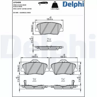 Jeu de 4 plaquettes de frein avant DELPHI OEM 581013VA70