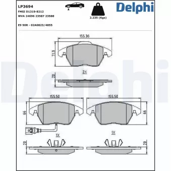 Jeu de 4 plaquettes de frein avant DELPHI OEM 3C0698151C