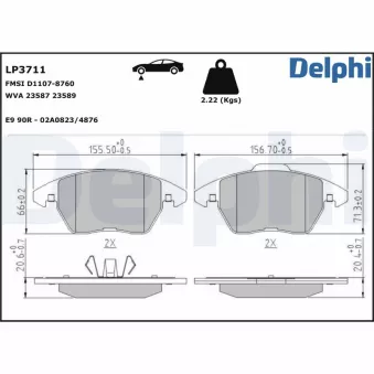 Jeu de 4 plaquettes de frein avant DELPHI OEM 5C0698151A