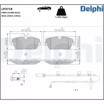 Jeu de 4 plaquettes de frein avant DELPHI OEM 34112289143