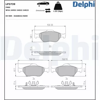 Jeu de 4 plaquettes de frein avant DELPHI OEM 044650D120