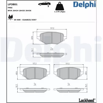 Jeu de 4 plaquettes de frein arrière DELPHI OEM 10347032