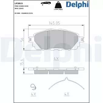 Jeu de 4 plaquettes de frein avant DELPHI OEM 044650K380