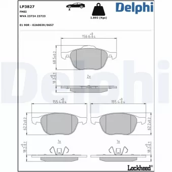 Jeu de 4 plaquettes de frein avant DELPHI LP3827