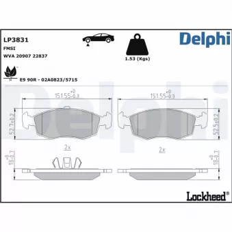 Jeu de 4 plaquettes de frein avant DELPHI OEM 7090008