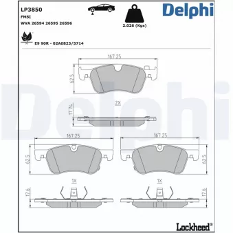 Jeu de 4 plaquettes de frein avant DELPHI OEM 4106000Q3E