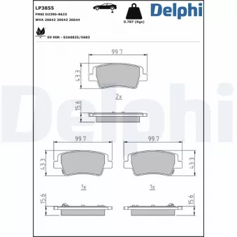 Jeu de 4 plaquettes de frein arrière DELPHI OEM 58302AAA30