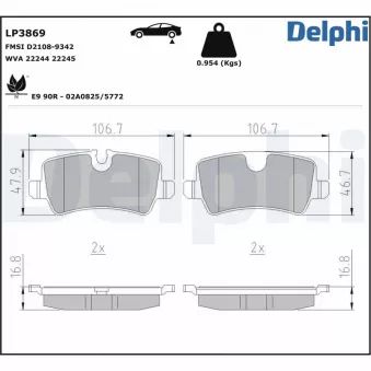 Jeu de 4 plaquettes de frein arrière DELPHI LP3869 pour MG MG 6 1.8 T - 160cv