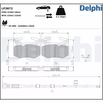 Jeu de 4 plaquettes de frein arrière DELPHI OEM 044660w090