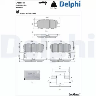 Jeu de 4 plaquettes de frein arrière DELPHI OEM D40603NK0A