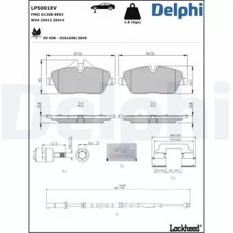 Jeu de 4 plaquettes de frein avant DELPHI LP5001EV pour BMW i3 Range Extender - 170cv