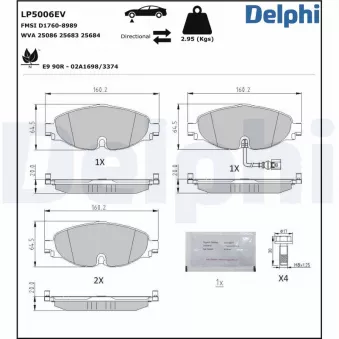 Jeu de 4 plaquettes de frein avant DELPHI LP5006EV pour VOLKSWAGEN GOLF e-Golf - 115cv