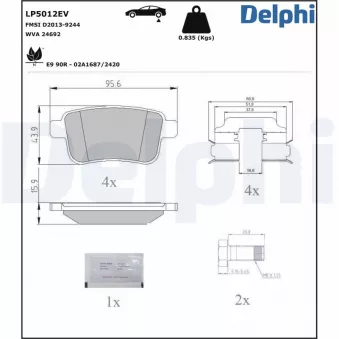 Jeu de 4 plaquettes de frein arrière DELPHI OEM 7701209869