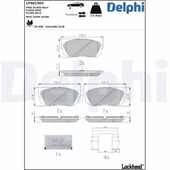 Jeu de 4 plaquettes de frein avant DELPHI OEM 58101E4A10