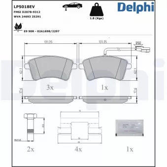 Jeu de 4 plaquettes de frein avant DELPHI OEM 410605649R