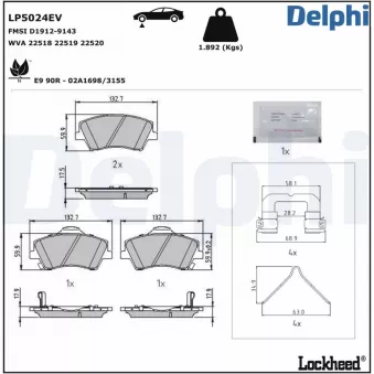 Jeu de 4 plaquettes de frein avant DELPHI OEM 58101G2A10