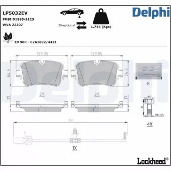 Jeu de 4 plaquettes de frein arrière DELPHI OEM 4KE698451A
