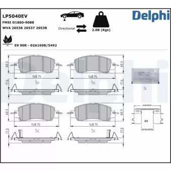 DELPHI LP5040EV - Jeu de 4 plaquettes de frein avant