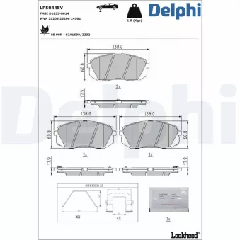 Jeu de 4 plaquettes de frein avant DELPHI OEM 58101E4A60