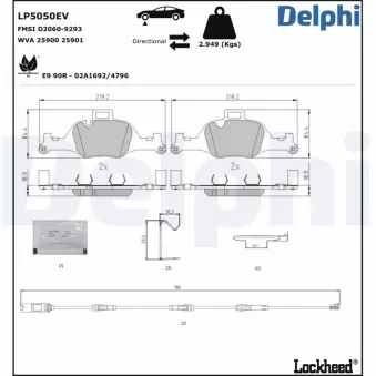 Jeu de 4 plaquettes de frein avant DELPHI OEM 34106898192
