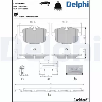 Jeu de 4 plaquettes de frein arrière DELPHI OEM 34216890353