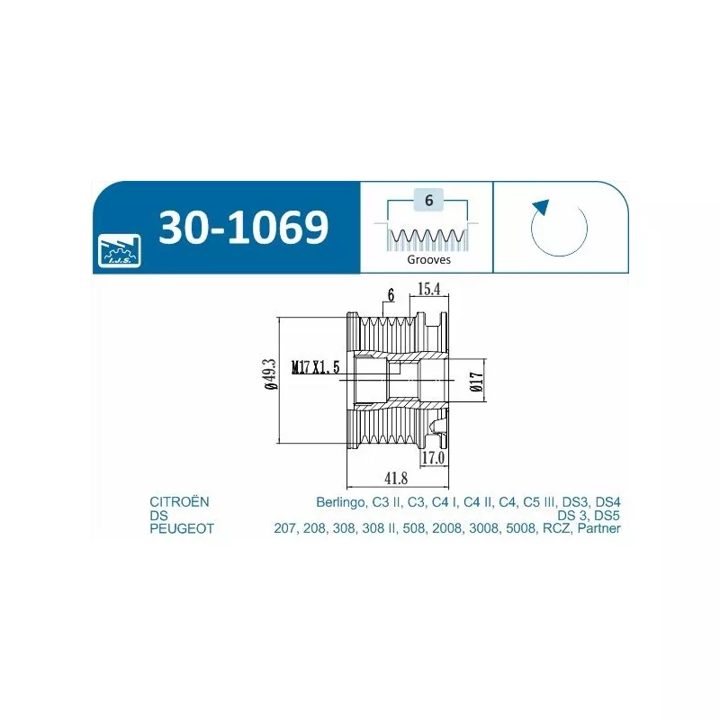 Poulie roue libre, alternateur IJS GROUP 30-1069 - Visuel 1