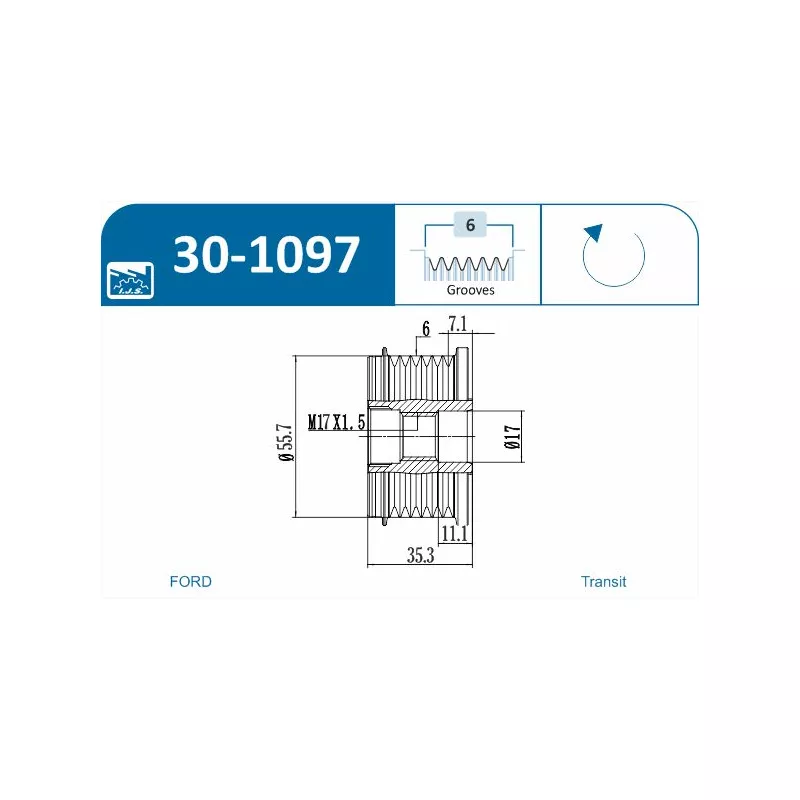 Poulie roue libre, alternateur IJS GROUP 30-1097 - Visuel 1