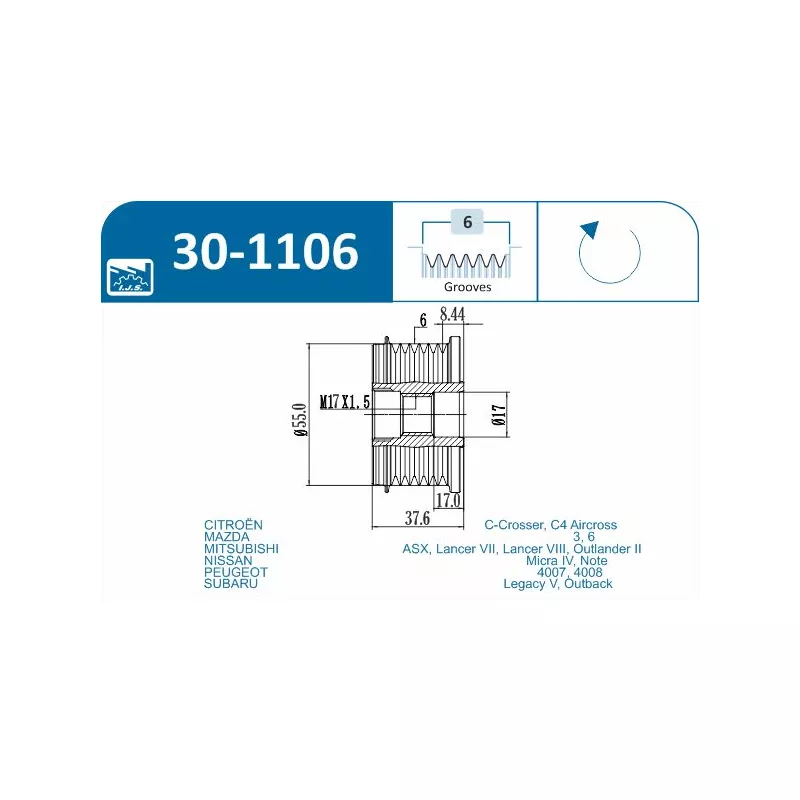 Poulie roue libre, alternateur IJS GROUP 30-1106 - Visuel 1