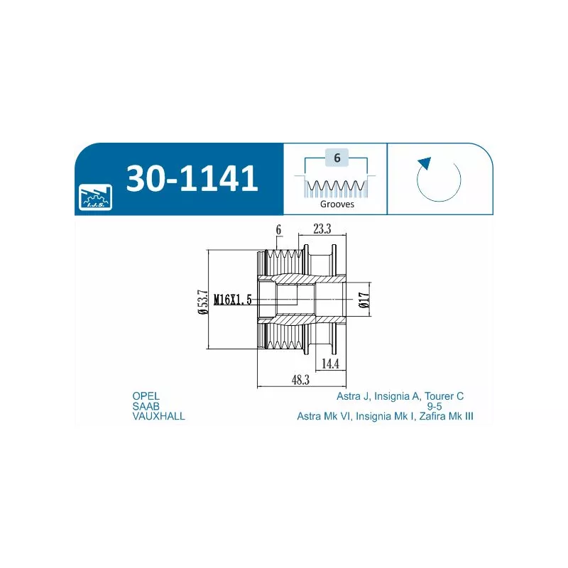 Poulie roue libre, alternateur IJS GROUP 30-1141 - Visuel 1