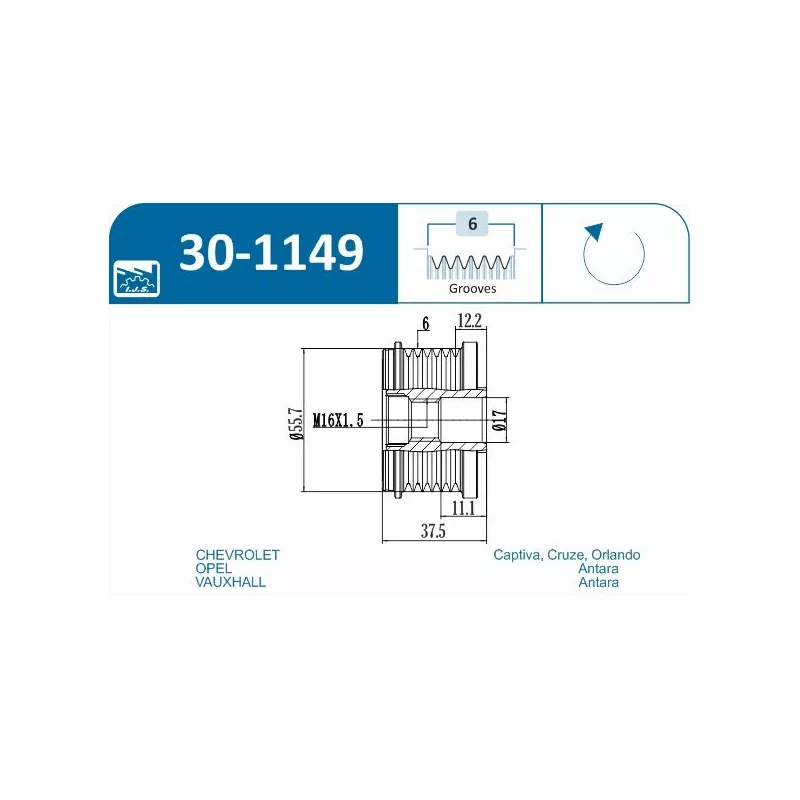 Poulie roue libre, alternateur IJS GROUP 30-1149 - Visuel 1